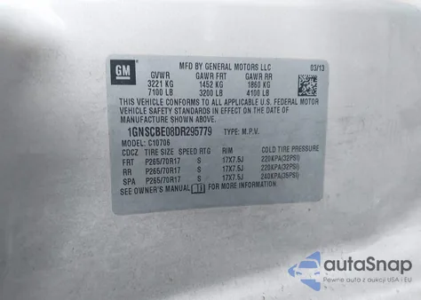 2013 Chevrolet Tahoe Lt из США, поврежденный, VIN 1GNSCBE08DR295779